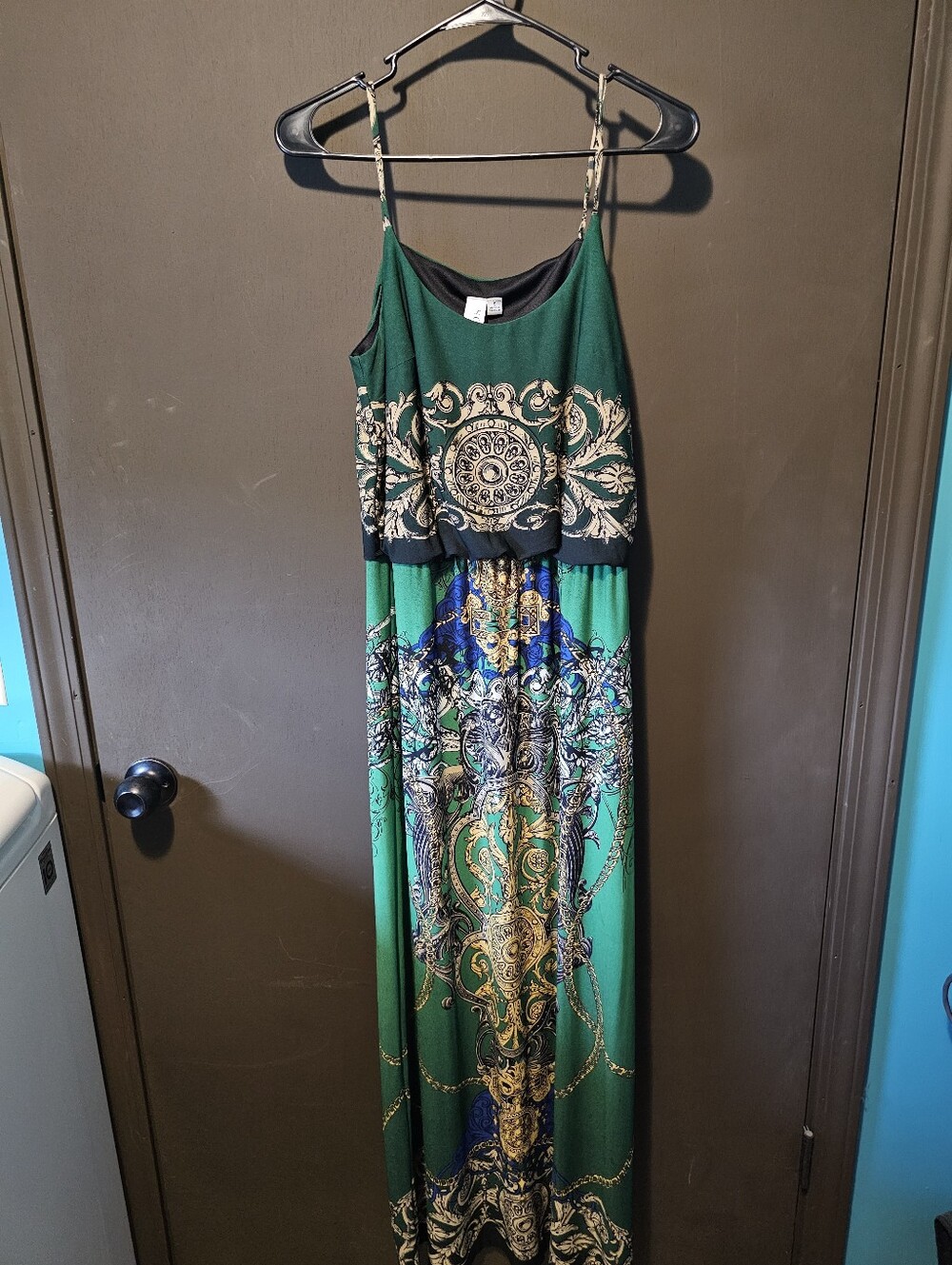 Soho Apparel Green and Blue Printed Maxi Dress